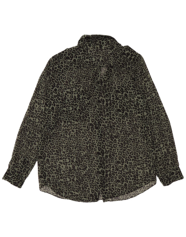 MINT VELVET Camicia trasparente da donna UK 12 Verde medio Stampa animalier