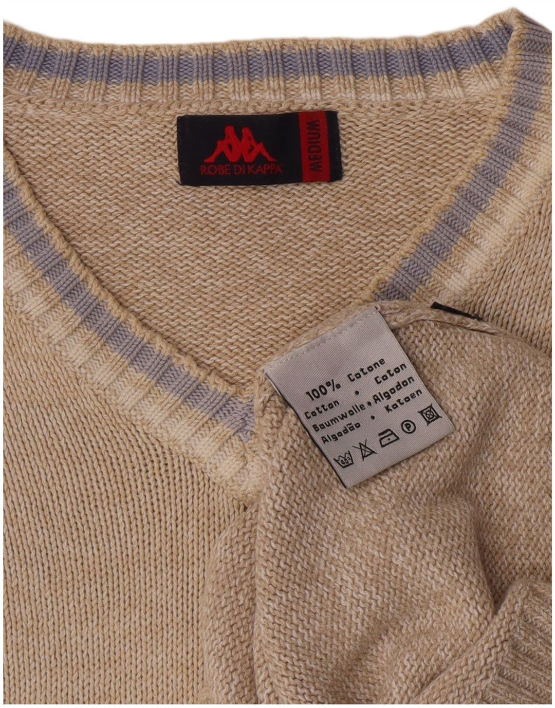 Maglione Kappa da uomo con scollo a V in cotone beige medio