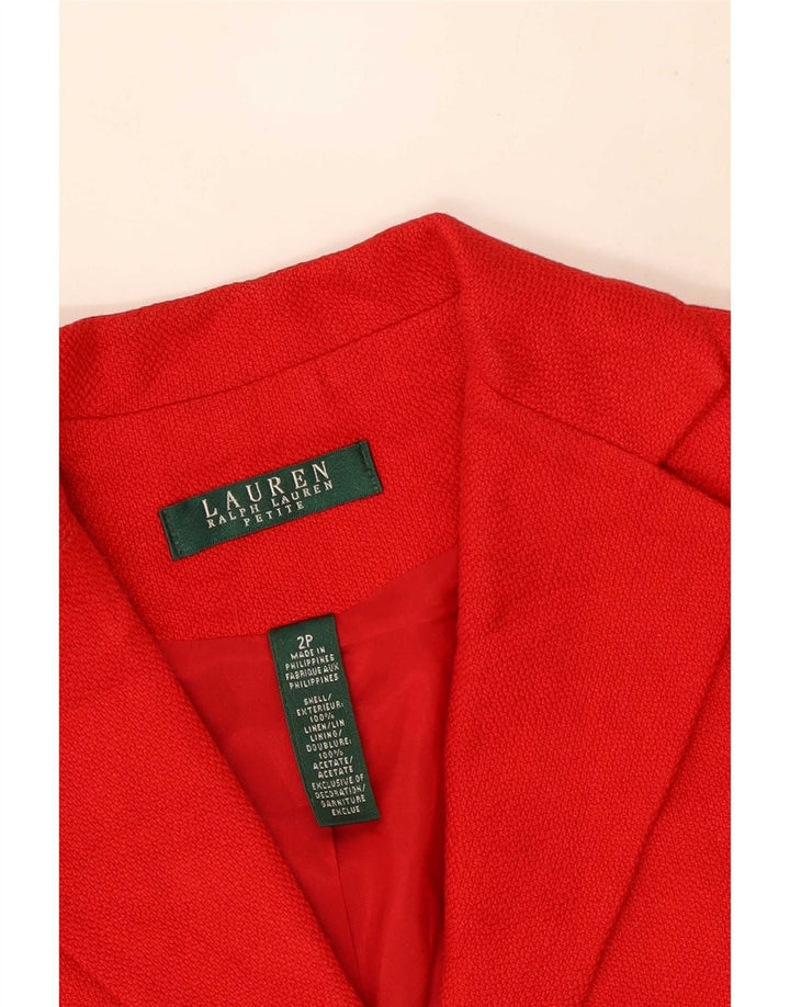 Giacca blazer a 3 bottoni Petite Crop da donna Ralph Lauren US 2 XS Lino rosso