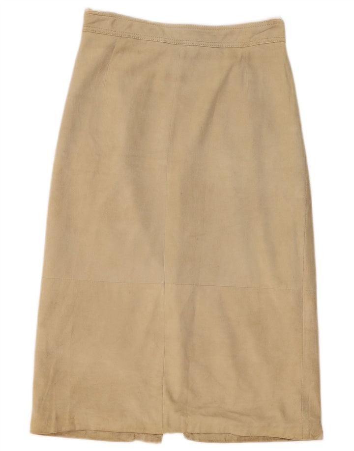 VINTAGE Womens Suede Midi Skirt W28 Medium  Beige Leather
