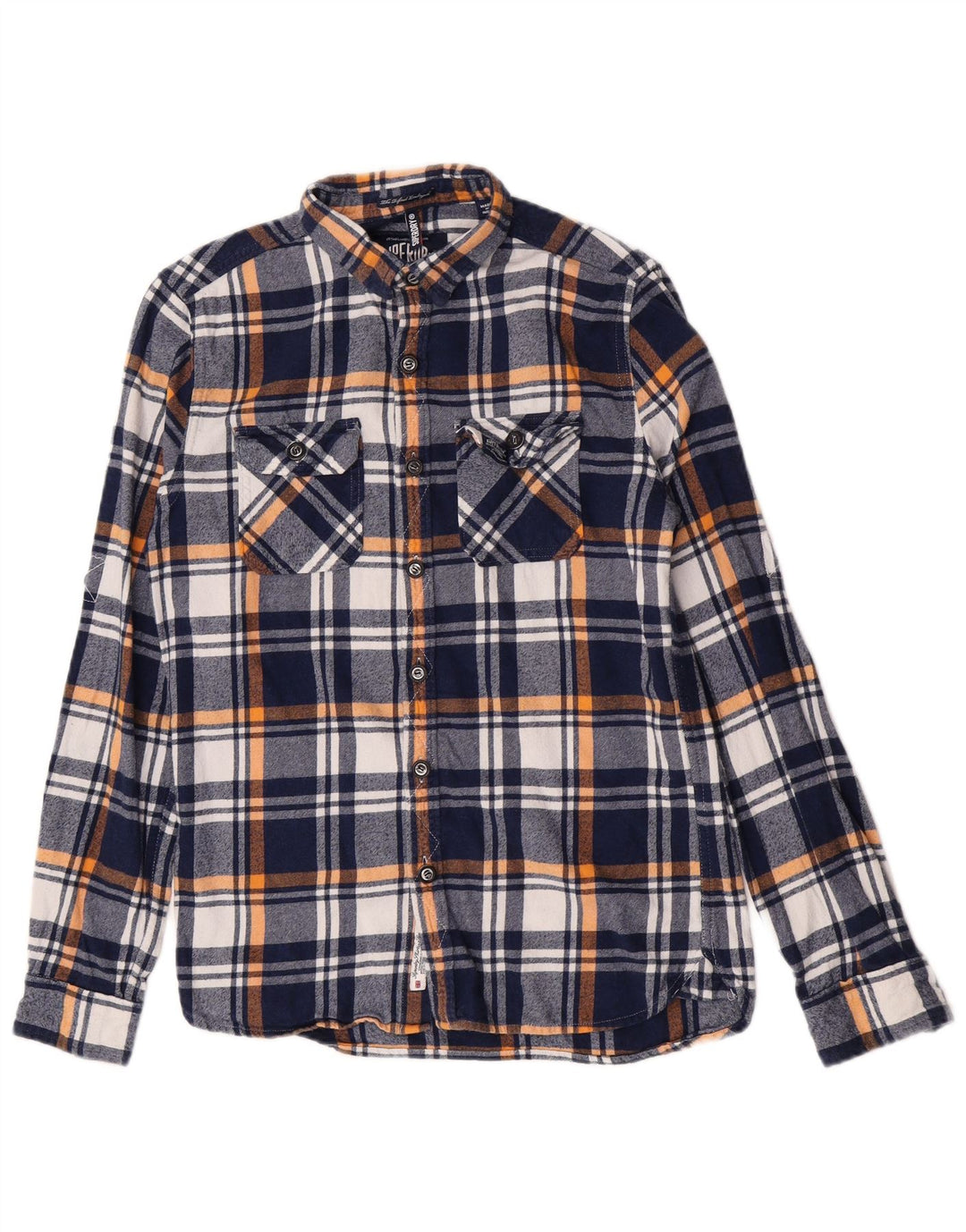 Camicia da uomo in flanella Superdry, cotone a quadri blu navy medio