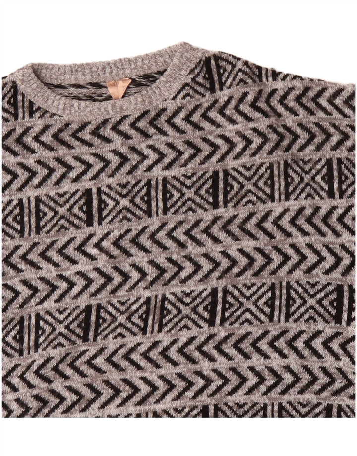 Maglione vintage da uomo con scollo a barca IT 52 grande grigio geometrico