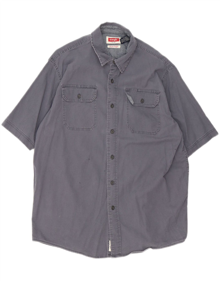 Camicia a maniche corte da uomo Wrangler in cotone blu navy medio