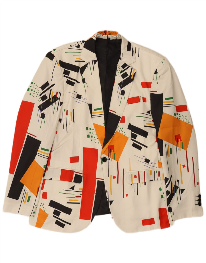 Giacca blazer vintage da uomo a 1 bottone UK 40 grande bianca geometrica
