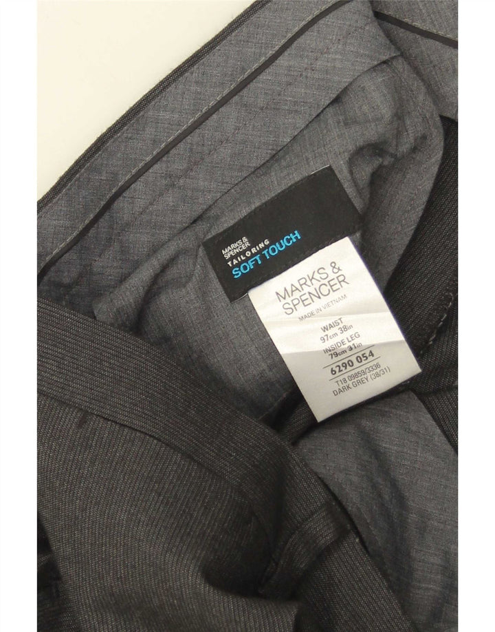 Pantaloni da abito dritti da uomo Marks & Spencer W38 L31 gessato grigio