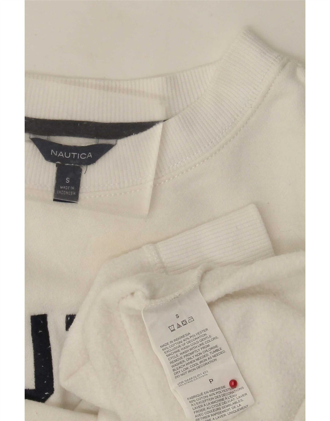 Felpa oversize con grafica da donna Nautica, maglione UK 10, piccola, cotone bianco