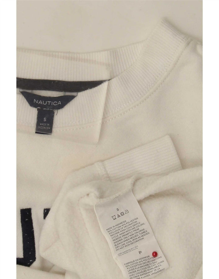 Felpa oversize con grafica da donna Nautica, maglione UK 10, piccola, cotone bianco