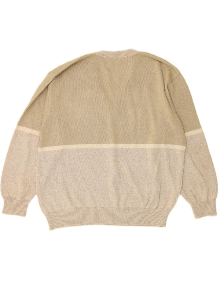 VINTAGE Mens V-Neck Jumper Sweater IT 50 Medium Grey Colourblock