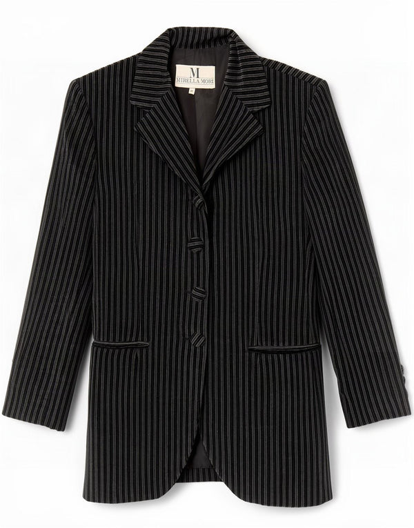 Giacca blazer in velluto a 3 bottoni da donna Mirella Mori UK 12 grigio medio a righe