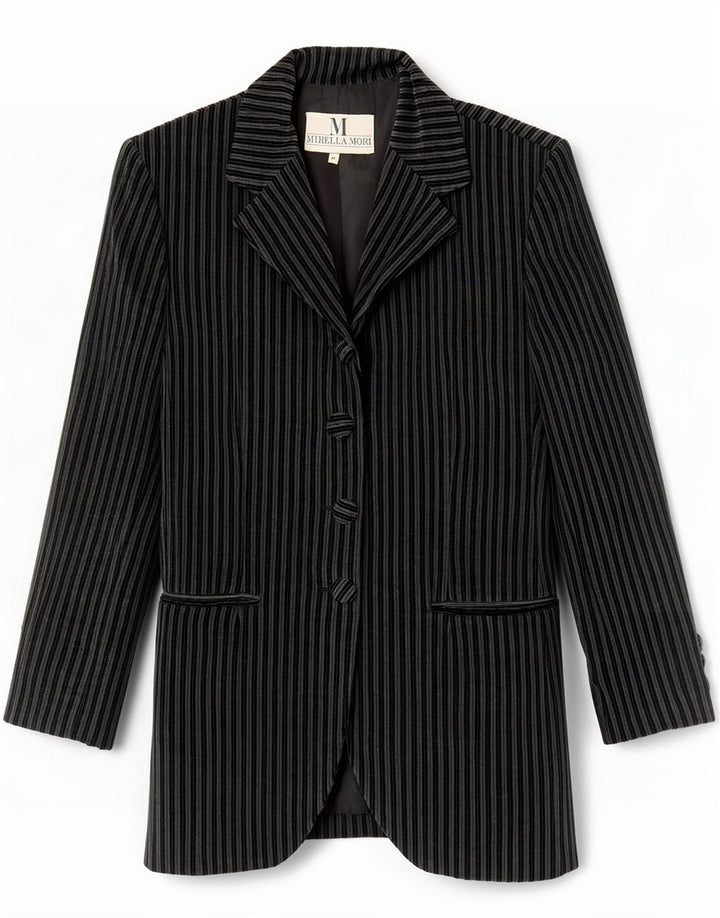 Giacca blazer in velluto a 3 bottoni da donna Mirella Mori UK 12 grigio medio a righe