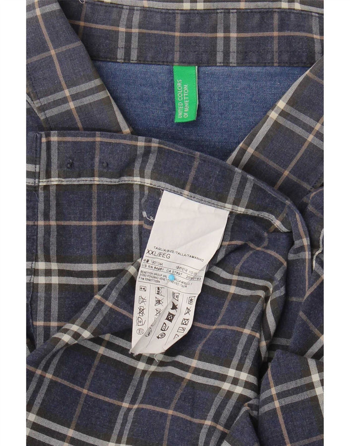 Camicia Benetton Uomo 2XL Cotone a quadri Blu Navy