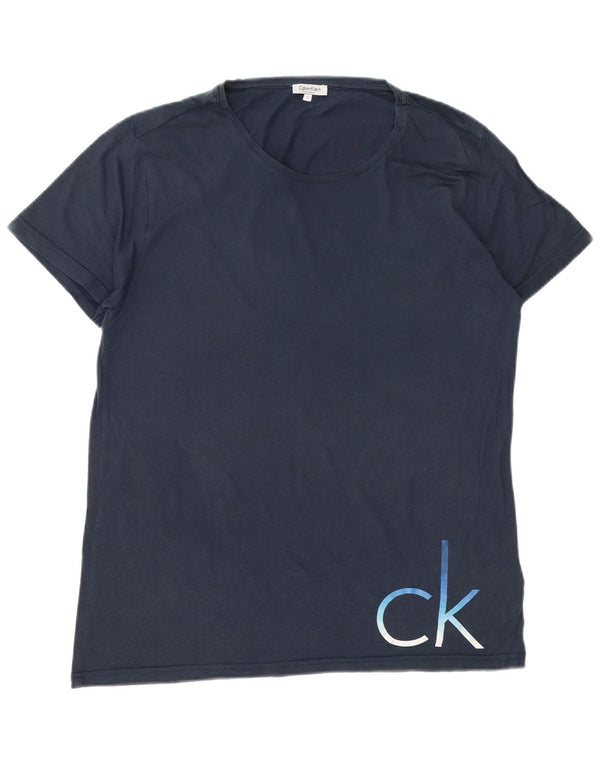 T-shirt grafica da uomo Calvin Klein Top Large in cotone blu navy