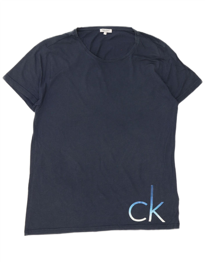 T-shirt grafica da uomo Calvin Klein Top Large in cotone blu navy