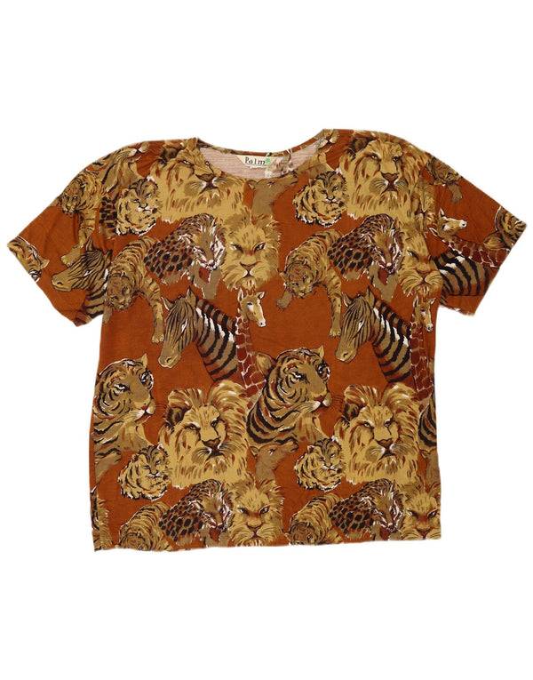Vintage Womens T-Shirt Top UK 16 Large Brown Animal Print Viscose