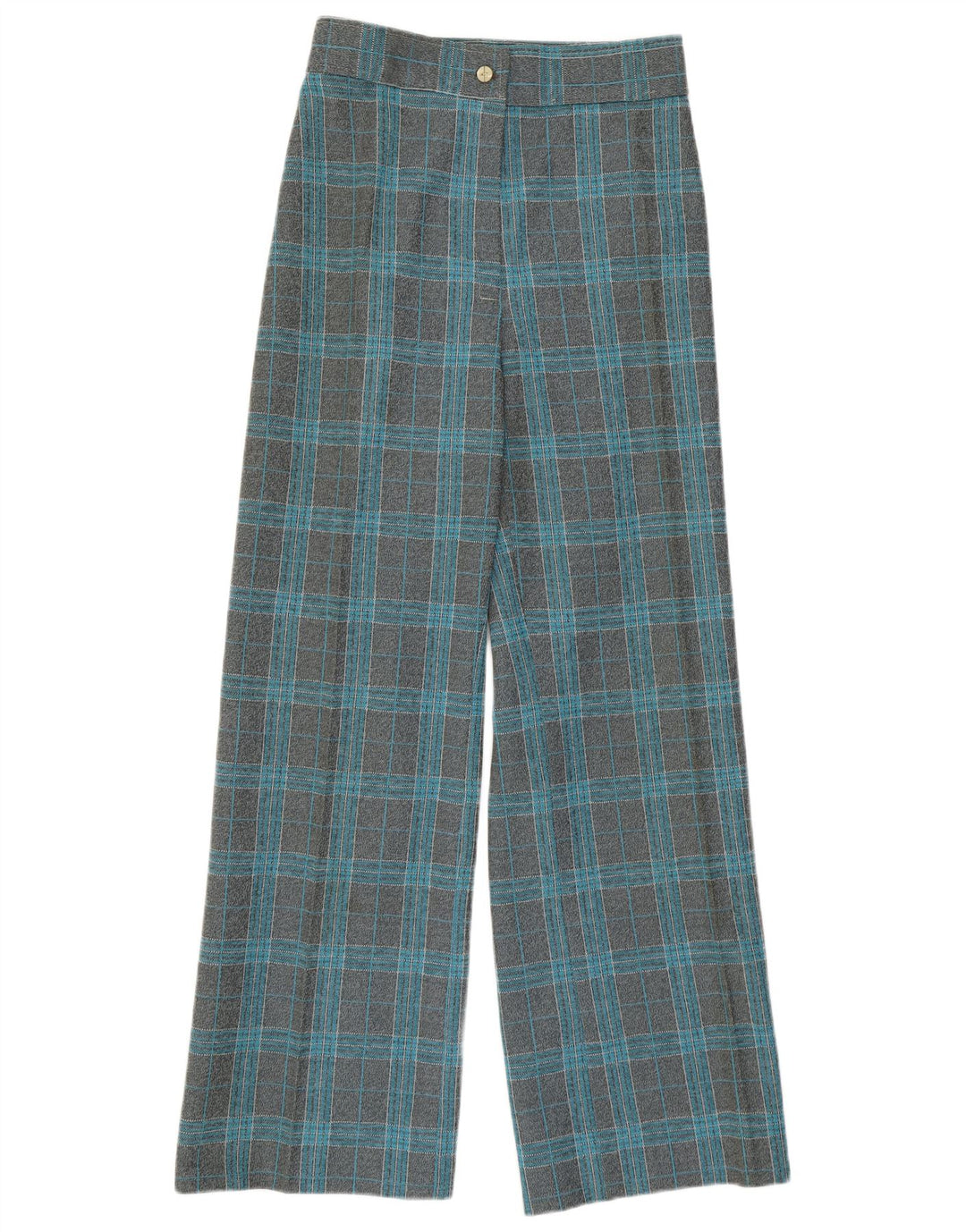 Pantaloni casual a gamba larga a vita alta da donna VINTAGE W27 L29 quadri grigi