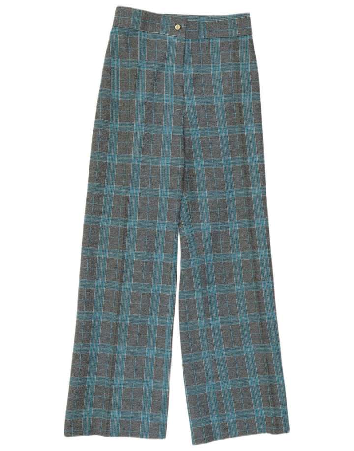 Pantaloni casual a gamba larga a vita alta da donna VINTAGE W27 L29 quadri grigi