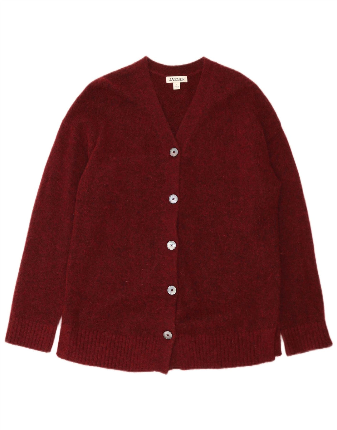 Maglione cardigan da donna Jaeger UK 10 piccolo bordeaux in poliammide