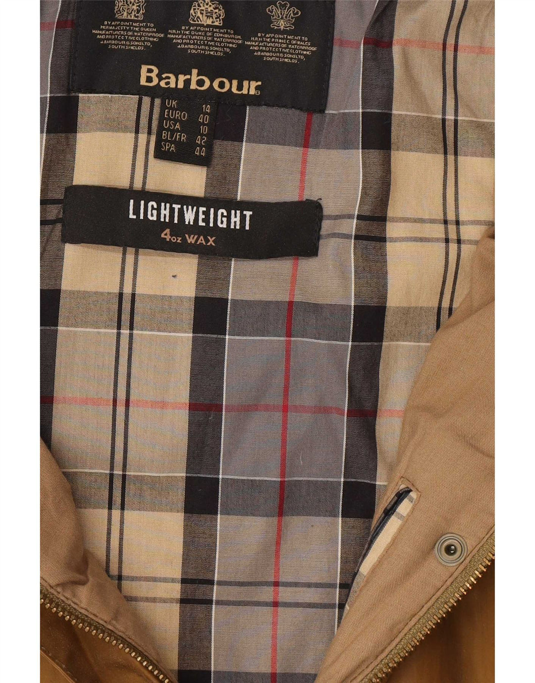Giacca da donna in cotone cerato con cappuccio Barbour UK 14 grande marrone