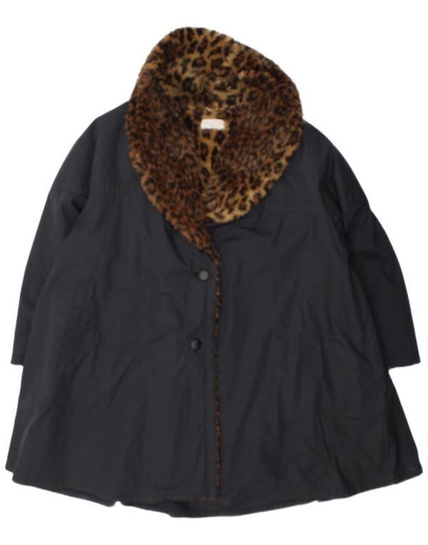 Vintage Womens Overcoat UK 18 XL Black Animal Print