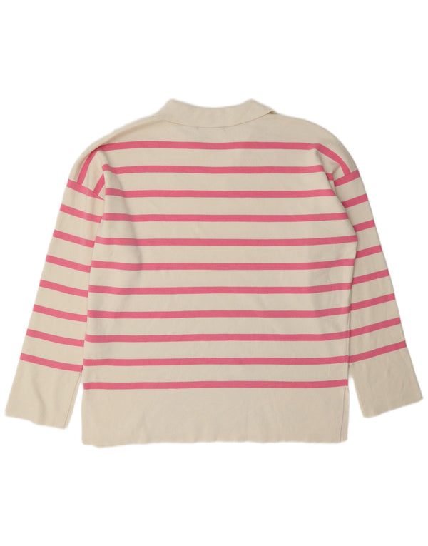Maglione a collo alto da donna Marks & Spencer UK 14 a righe grandi bianche