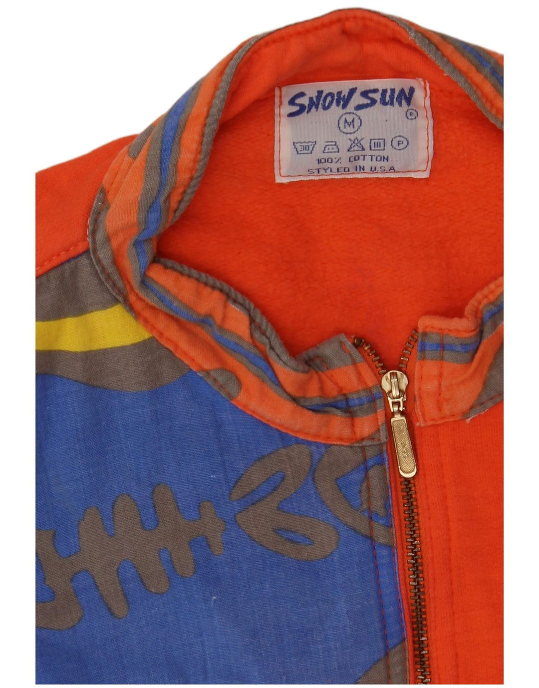 Felpa vintage da uomo con zip e collo, maglione, colore arancione medio, anni '80