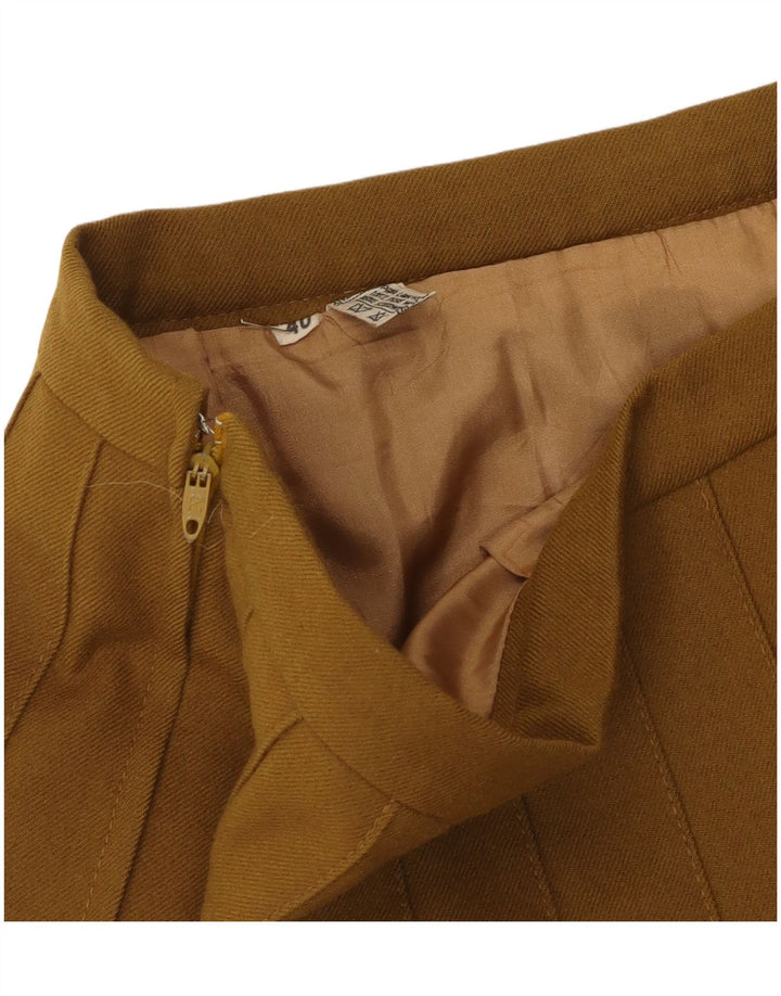 Gonna a pieghe vintage da donna a coltello EU 40 media W30 lana kaki