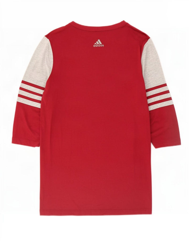 Adidas Donna Top Manica 3/4 UK 14 Medium Rosso Colorblock