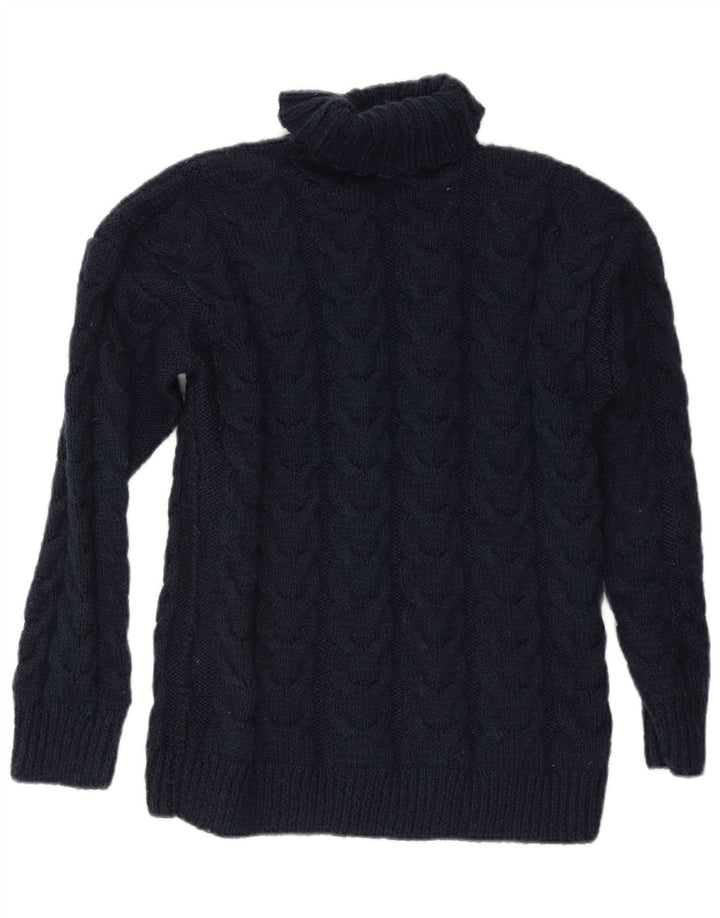 Maglione maglione vintage da donna con collo alto UK 16 grande blu navy