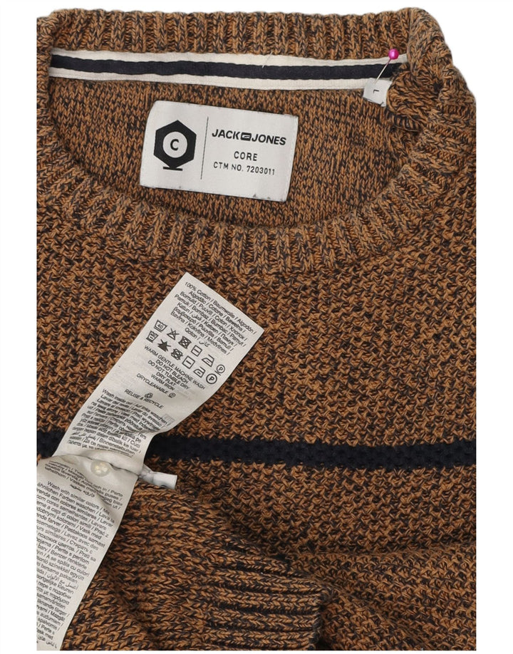 Maglione da uomo Jack & Jones Core girocollo in cotone a righe marroni grandi