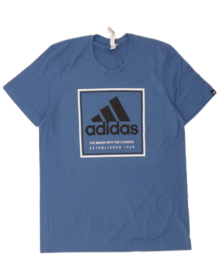 T-shirt grafica Adidas da uomo a tre strisce, in cotone blu medio