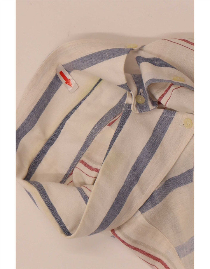 Camicia a maniche corte da uomo Lacoste taglia 42 grande lino a righe bianche