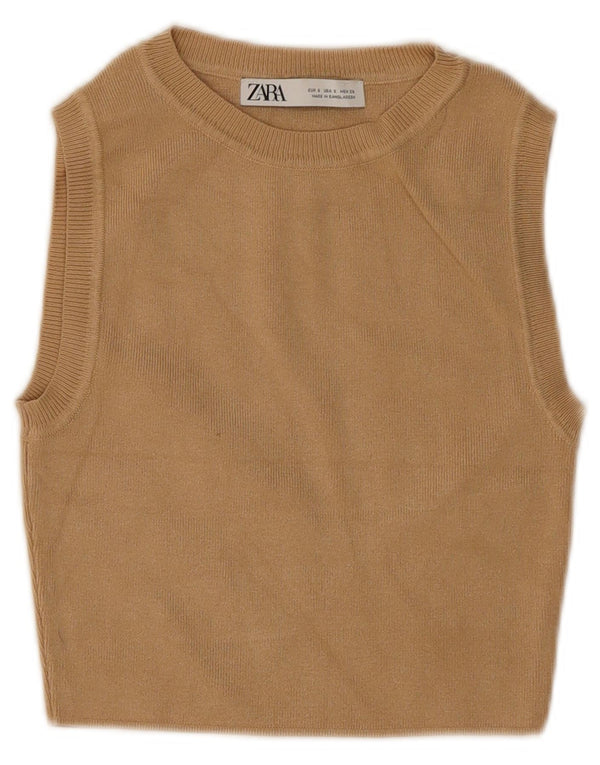 Canotta corta da donna Zara UK 8 piccola in viscosa marrone