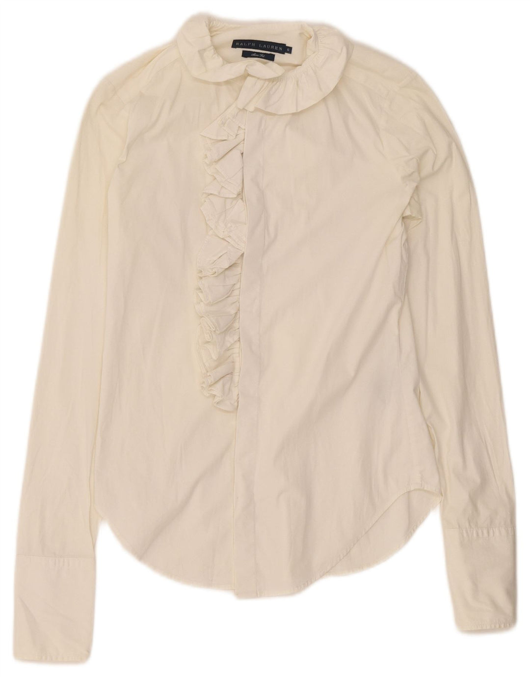 Camicia da donna Ralph Lauren con volant sul davanti US 6 cotone bianco medio