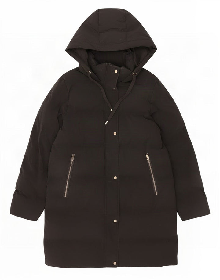 Cappotto imbottito con cappuccio da donna Zara UK 14 poliestere nero medio