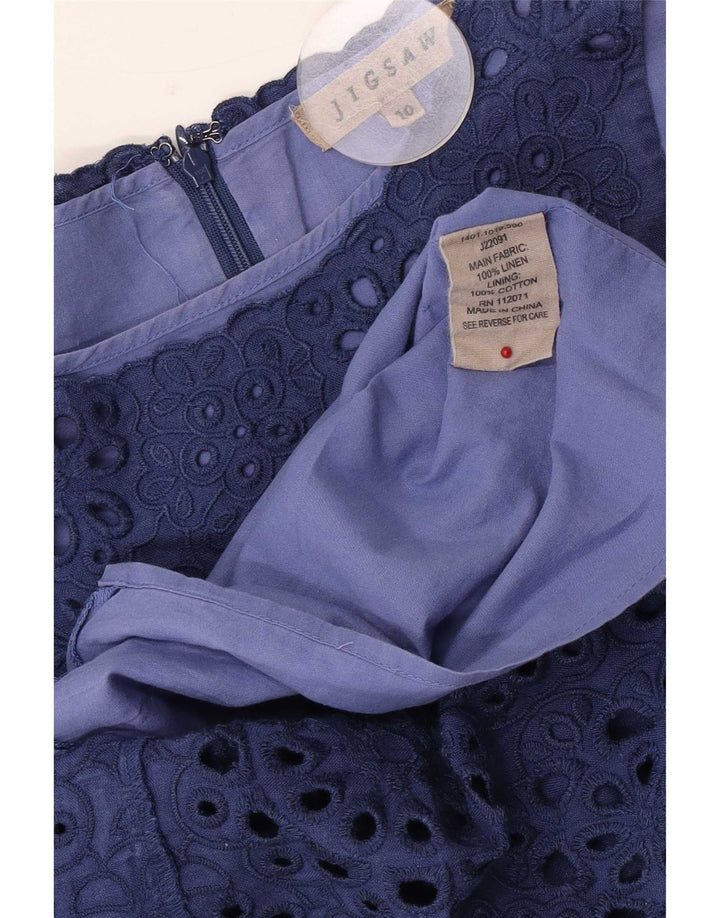 Abito basic senza maniche da donna Jigsaw UK 10 Piccolo lino floreale blu navy
