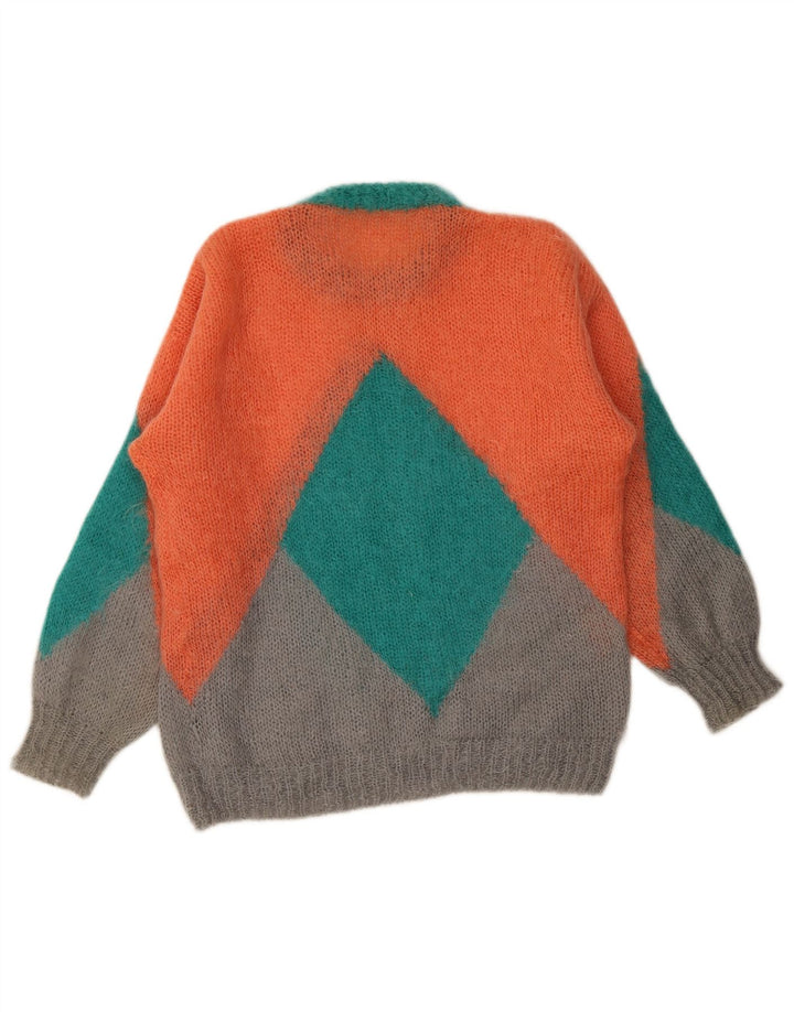 Maglione maglione girocollo da donna vintage XL multicolore geometrico