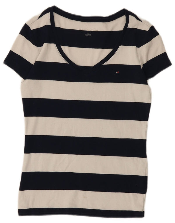 Tommy Hilfiger Womens T-Shirt Top UK 8 Small Navy Blue Striped Cotton