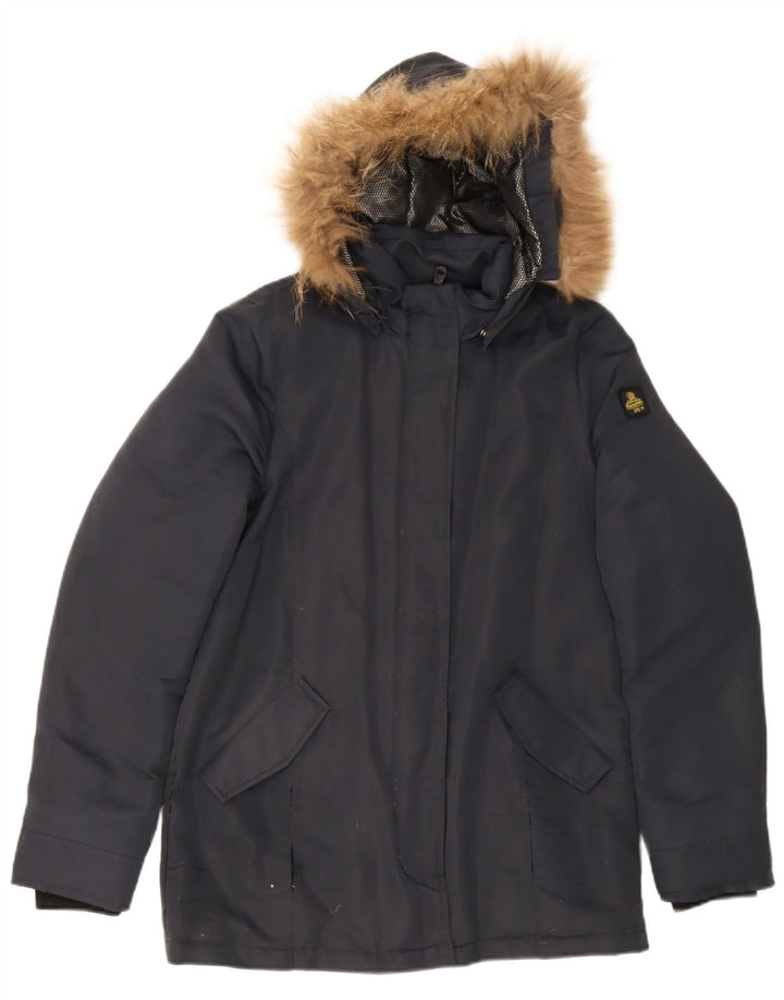 Giacca imbottita con cappuccio da donna Refrigiwear UK 16 grande poliestere blu navy