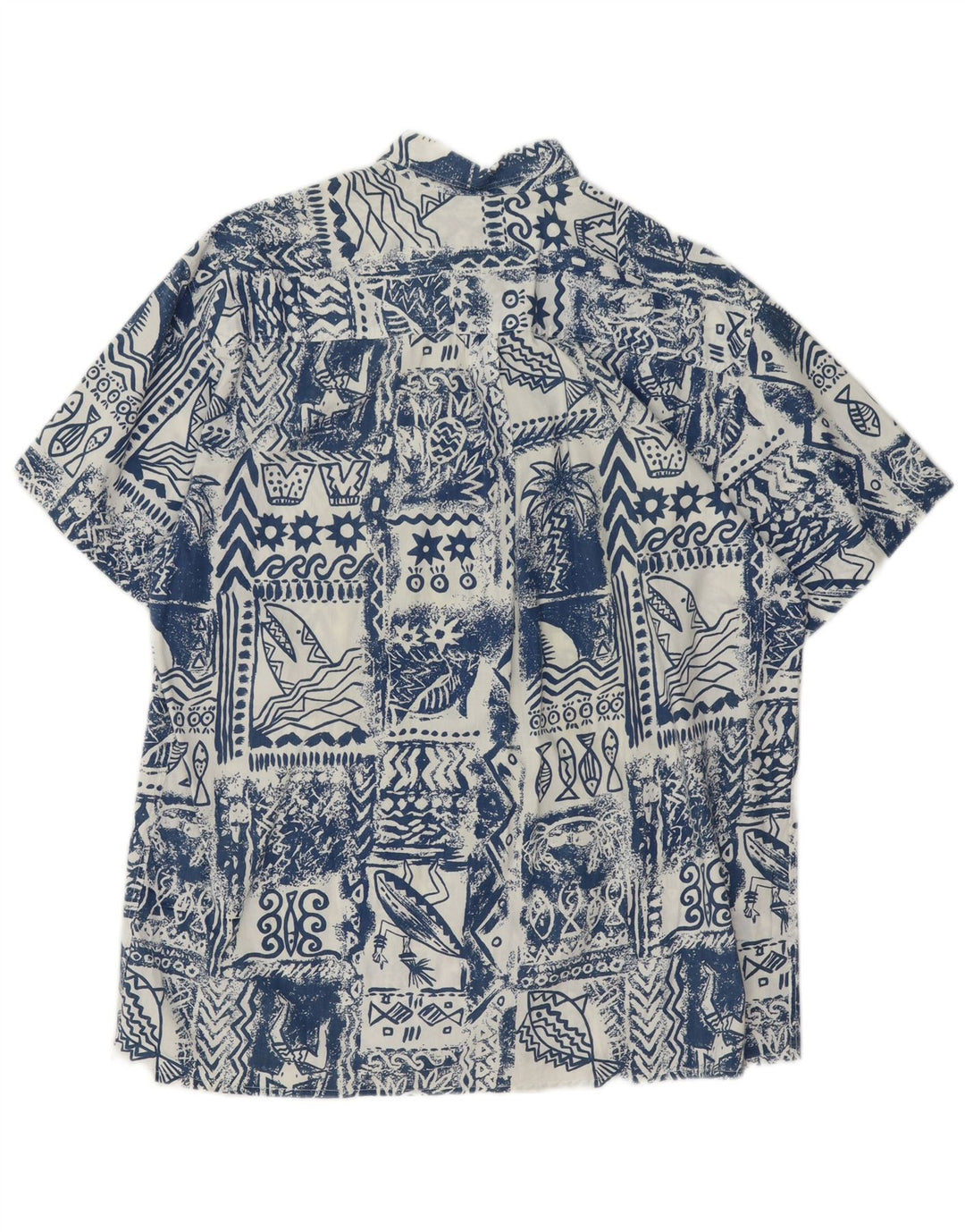 Camicia a maniche corte da uomo Mauritius grande hawaiana in cotone patchwork blu