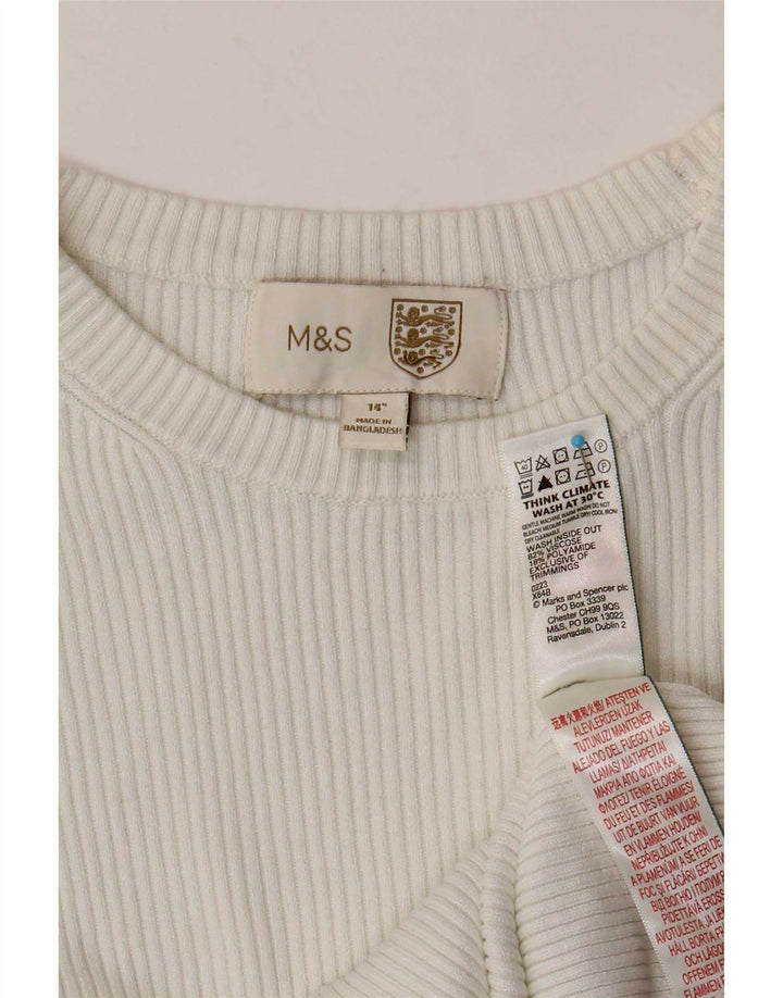Marks & Spencer Top corto da donna a maniche lunghe UK 14 Viscosa bianca media