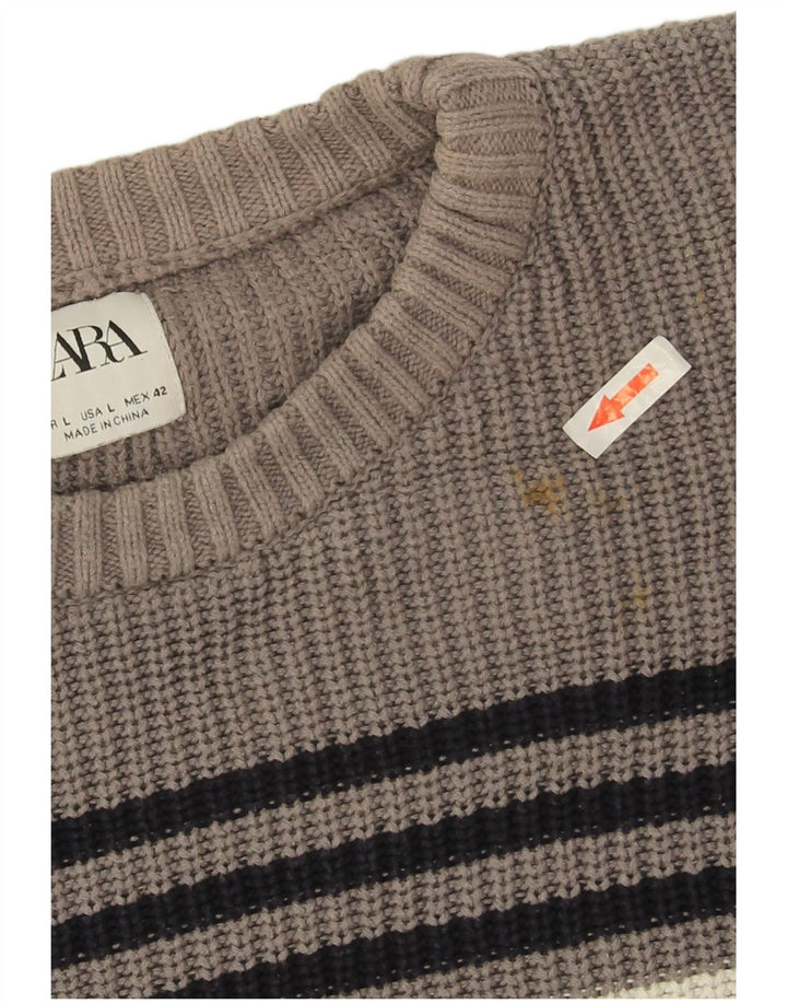 Maglione girocollo da uomo Zara a righe grandi grigie