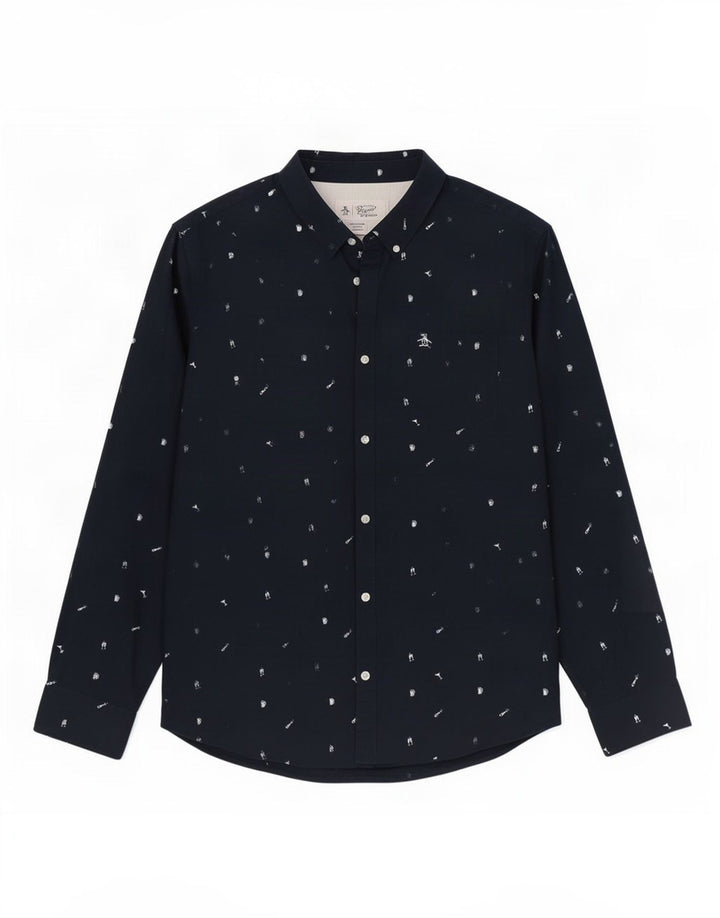 Camicia da uomo con motivo astratto Penguin 2XL in cotone blu navy