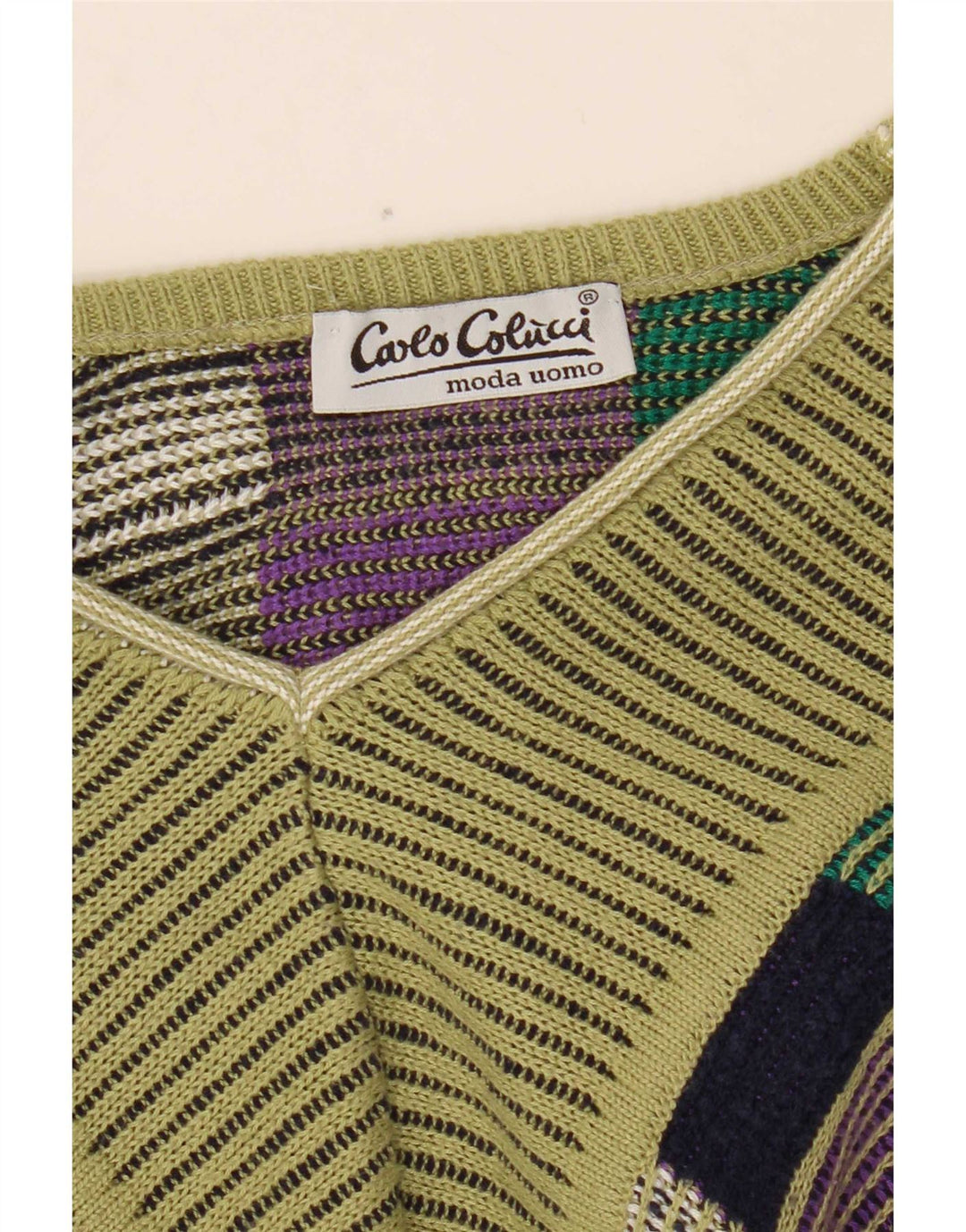 Carlo Colucci Maglione da uomo con scollo a V verde medio geometrico