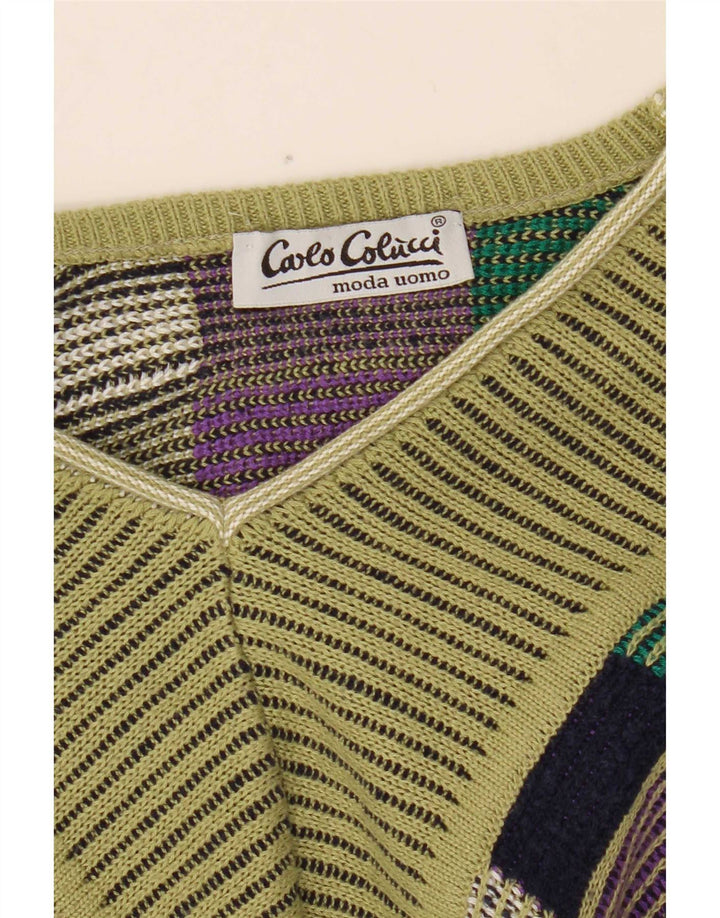 Carlo Colucci Maglione da uomo con scollo a V verde medio geometrico