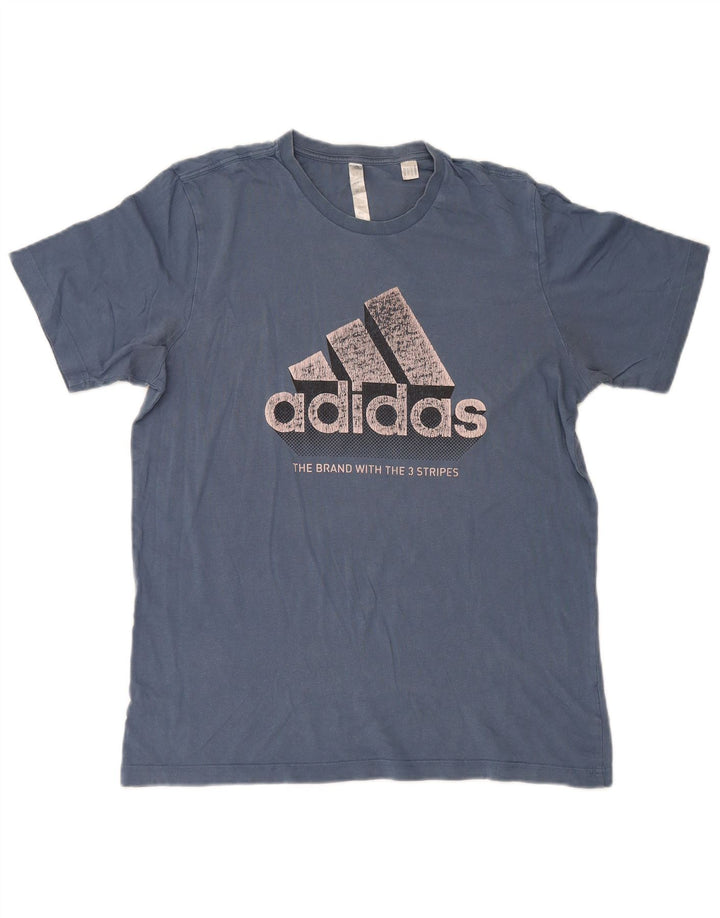 T-shirt grafica da uomo Adidas Top in cotone blu navy medio