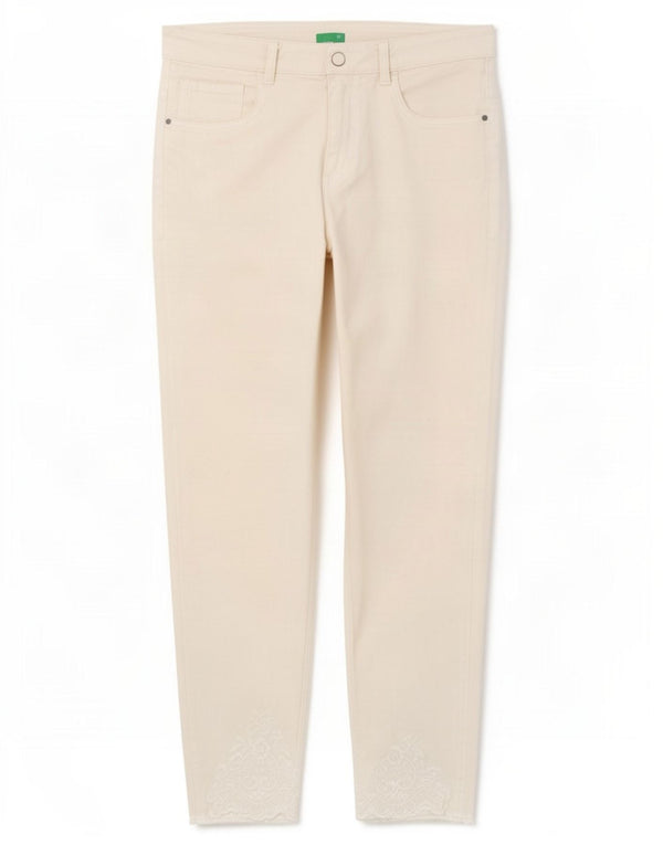 Pantaloni casual skinny da donna Benetton UK 12 Medium W30 L27 Cotone bianco