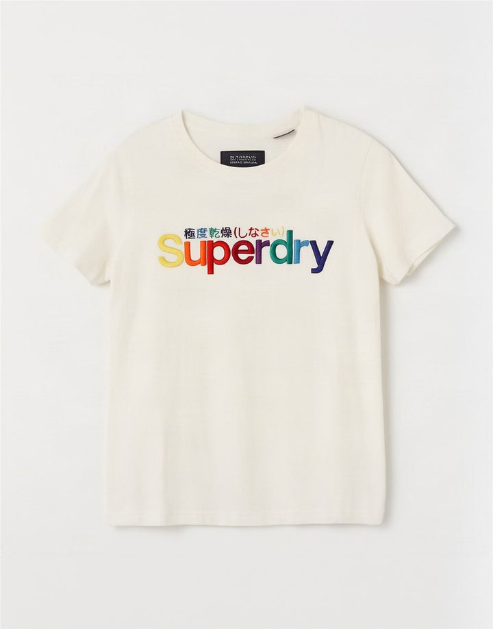 T-shirt grafica da donna Superdry Top UK 8 Small in cotone bianco