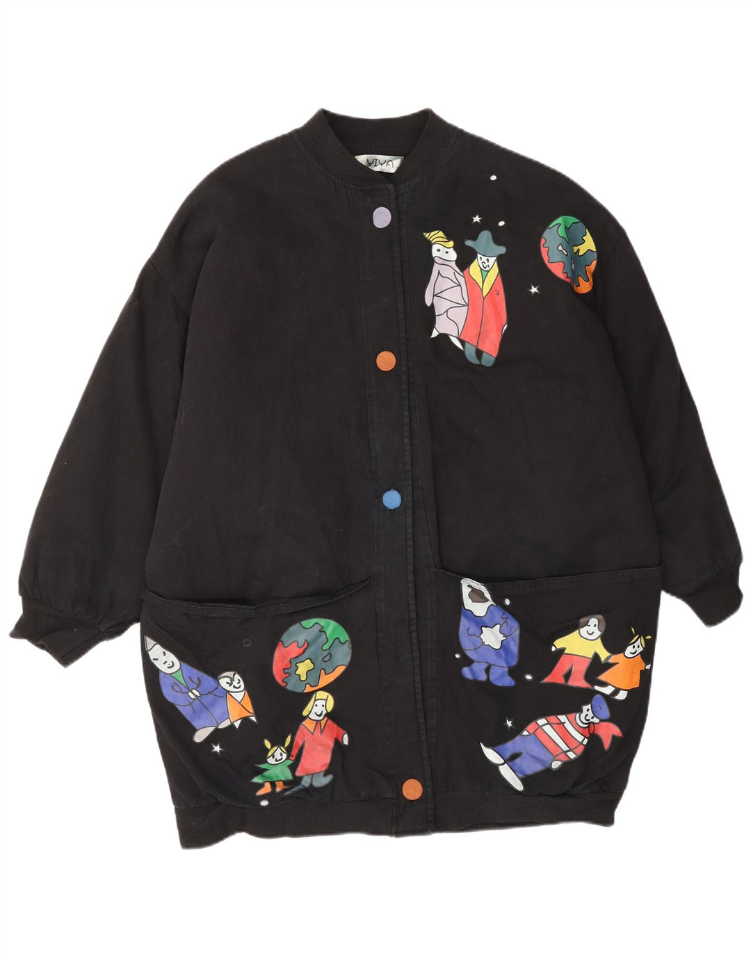 Giubbotto bomber oversize con grafica vintage da donna UK 18 XL Nero