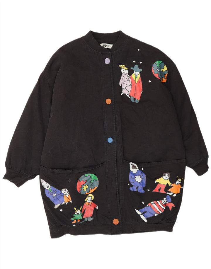 Giubbotto bomber oversize con grafica vintage da donna UK 18 XL Nero