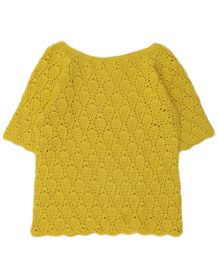 Camicetta vintage da donna all'uncinetto corta UK 12 Giallo medio